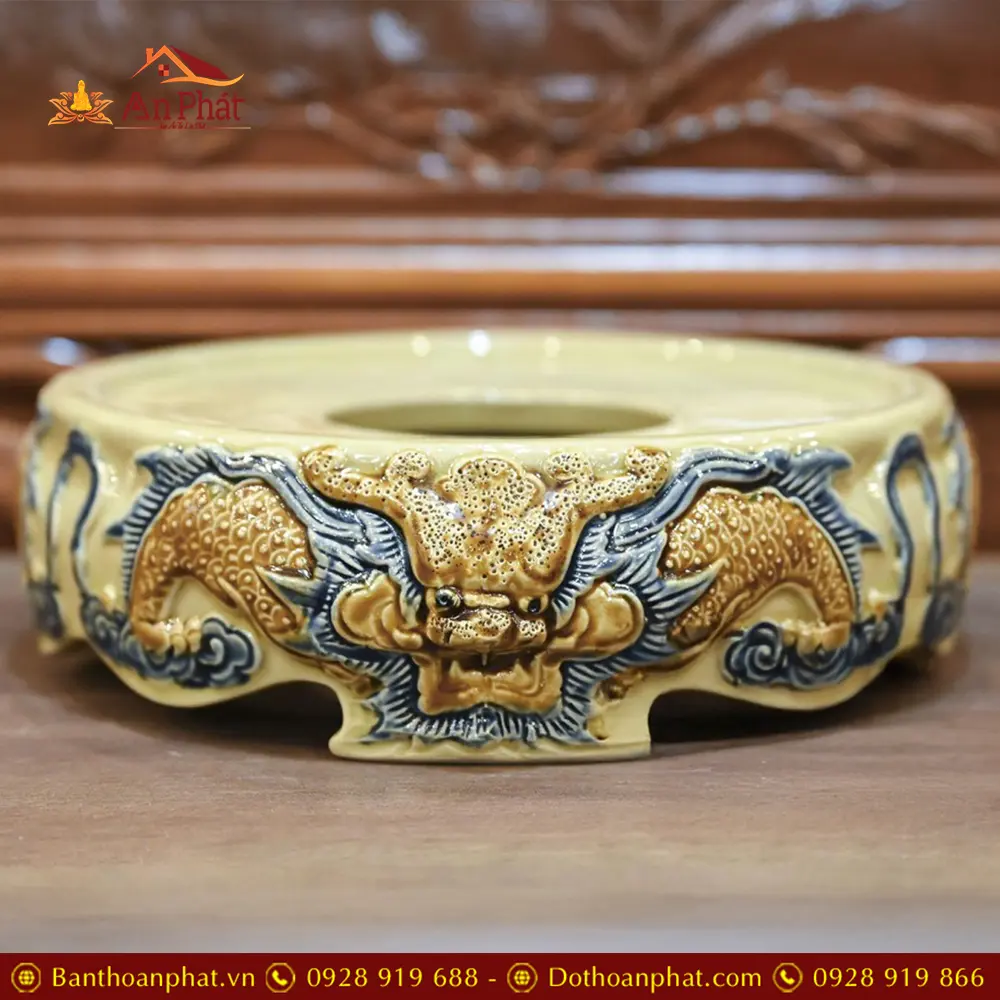 Đế Kê Bát Hương Hoàng Thổ Rồng Đắp Nổi DT678 9 Đế Kê Bát Hương Hoàng Thổ Rồng Đắp Nổi DT678