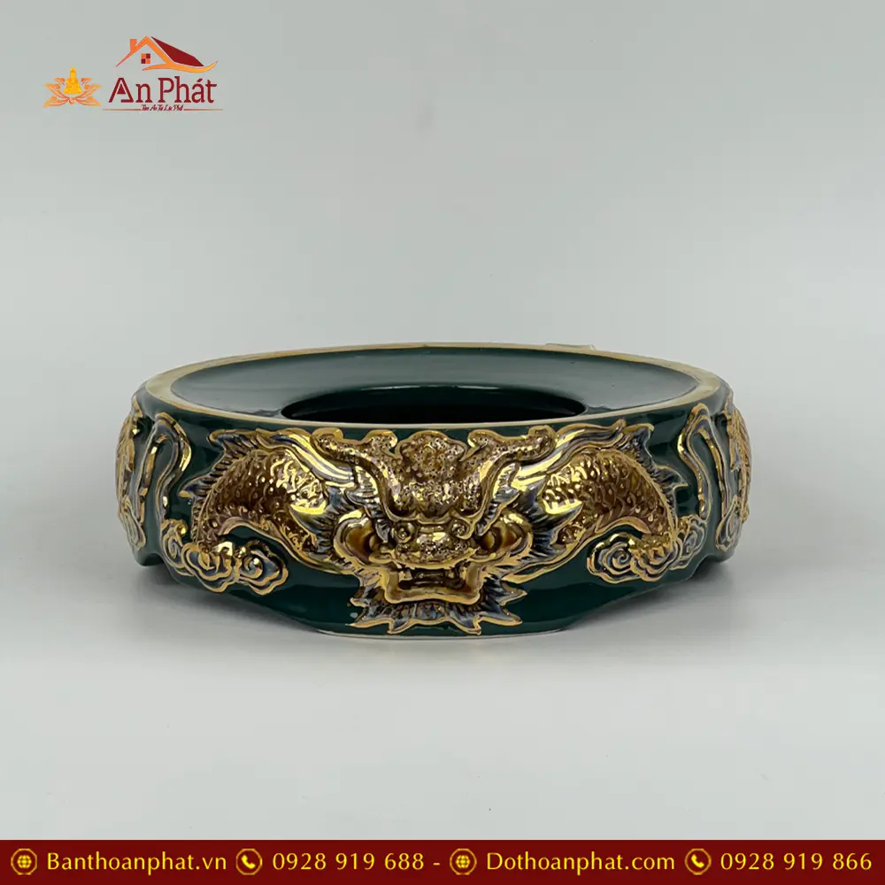 Đế Kê Bát Hương Men Đắp Nổi Xanh Vẽ Vàng DT655 5 Đế Kê Bát Hương Men Đắp Nổi Xanh Vẽ Vàng DT655