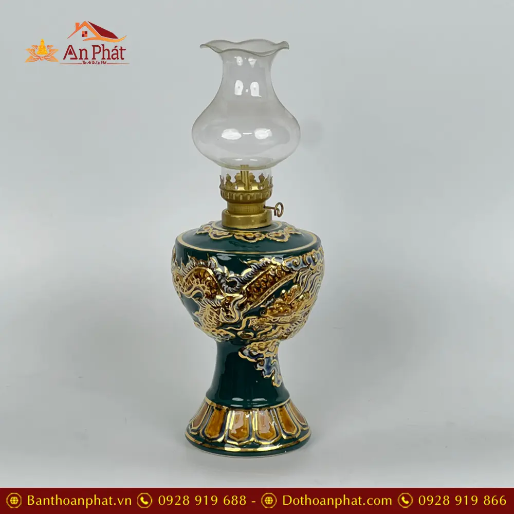 Đèn Dầu Thờ Đắp Nổi Rồng Xanh Vẽ Vàng Bát Tràng DT661 3 Đèn Dầu Thờ Đắp Nổi Rồng Xanh Vẽ Vàng Bát Tràng DT661