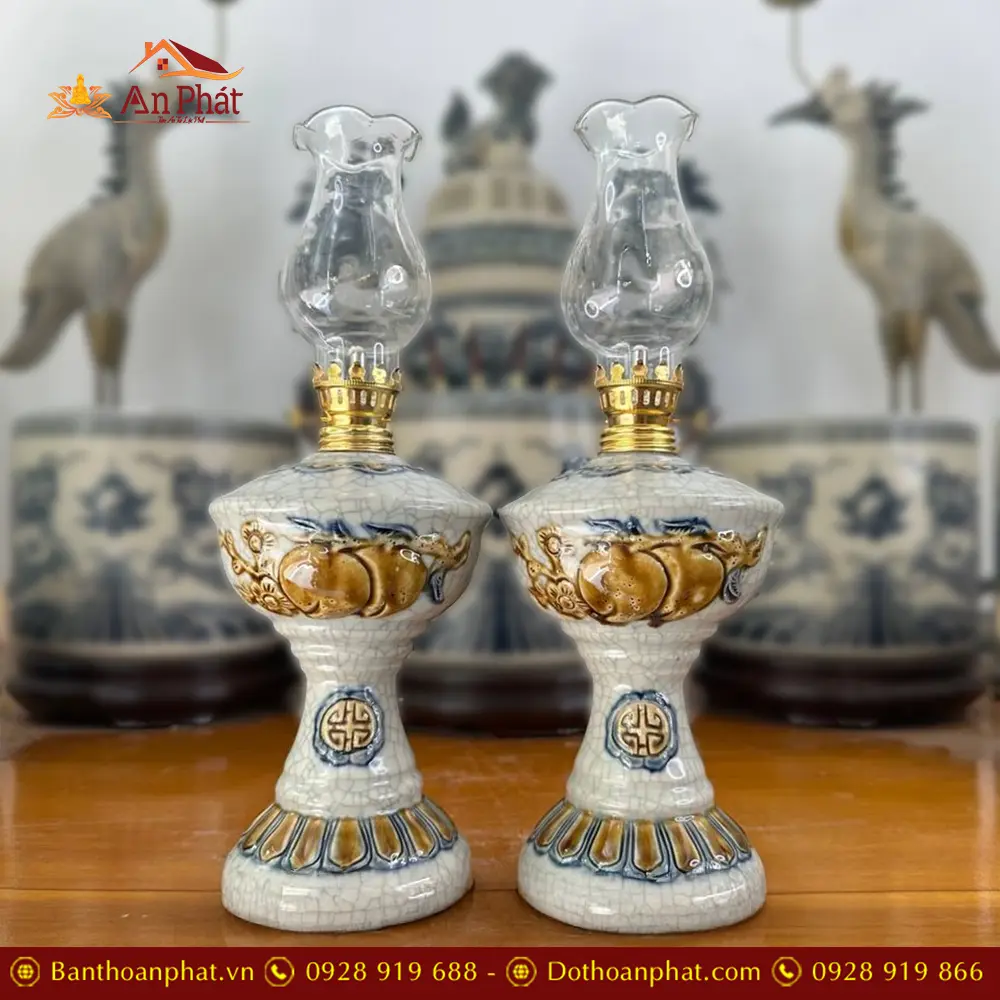 Đèn Thờ Dầu Bát Tràng Men Rạn Đắp Nổi Mẫu Đào DT763 5 Đèn Thờ Dầu Bát Tràng Men Rạn Đắp Nổi Mẫu Đào DT763