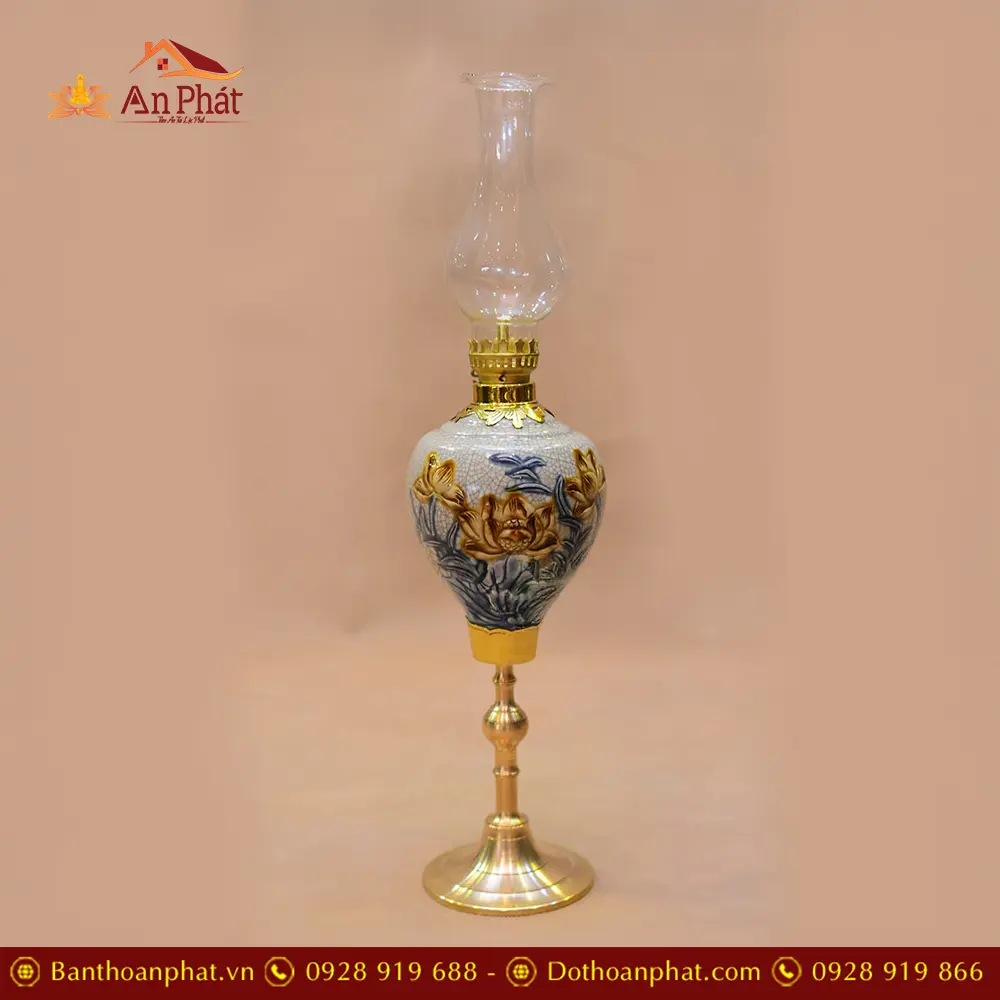 Đèn Thờ Dầu Chân Đồng Men Rạn Đắp Nổi Bát Tràng DT765 18 den tho dau chan dong men ran dap noi bat trang dt76500006
