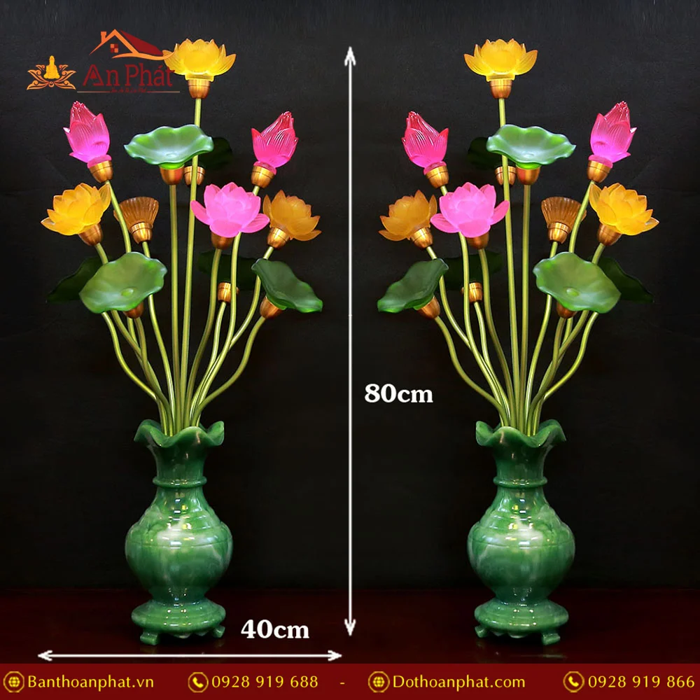Đèn thờ điện bình ngọc 7 Bông 6 Lá Đế Lọ DTD1438 30 Đèn thờ cúng bằng điện nhập khẩu Đài Loan