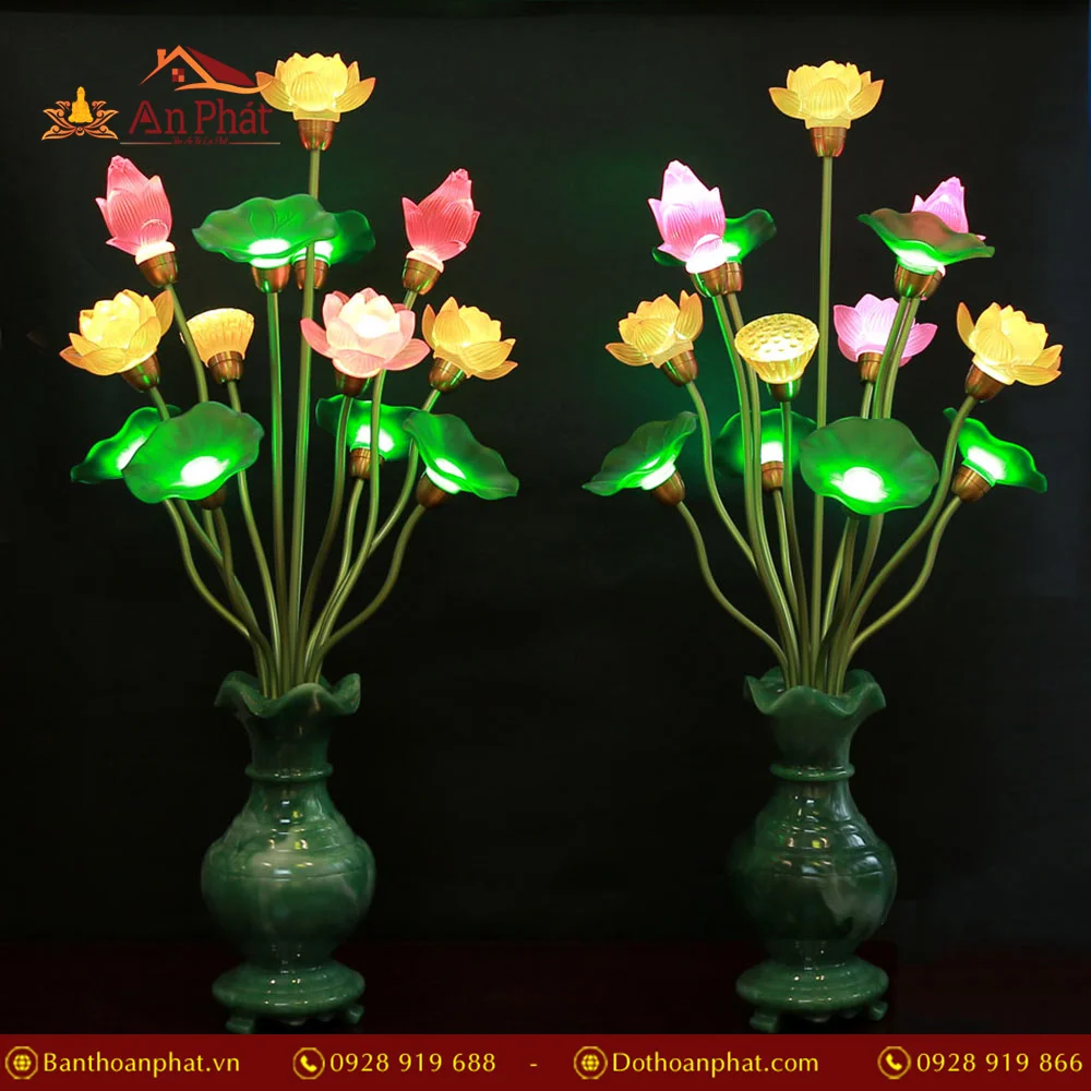 Đèn thờ điện bình ngọc 7 Bông 6 Lá Đế Lọ DTD1438 22 Đèn thờ điện bình ngọc nhiều bông nhiều màu cao cấp