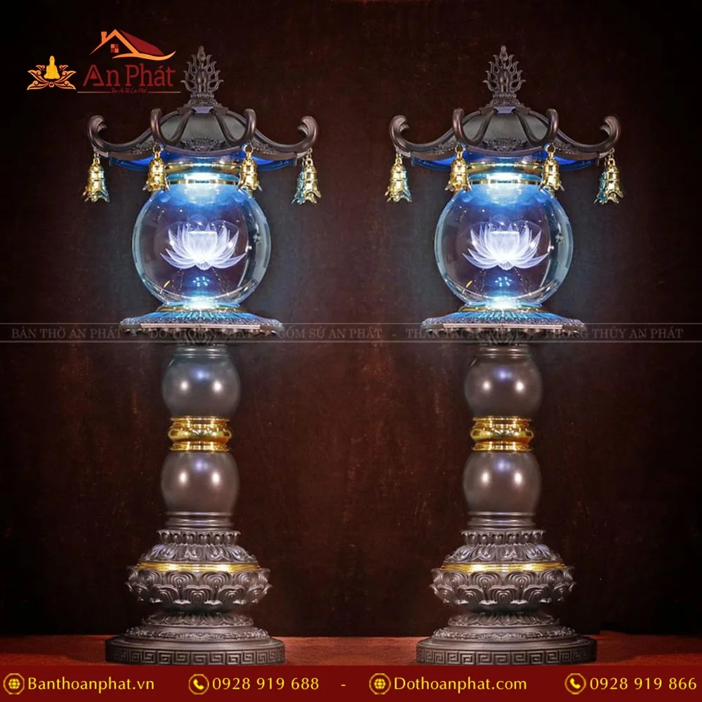Đèn thờ điện đồng Liên Hoa Cổ Tự cao cấp DTD1432 22 Đèn thờ cúng nhập khẩu Đài Loan