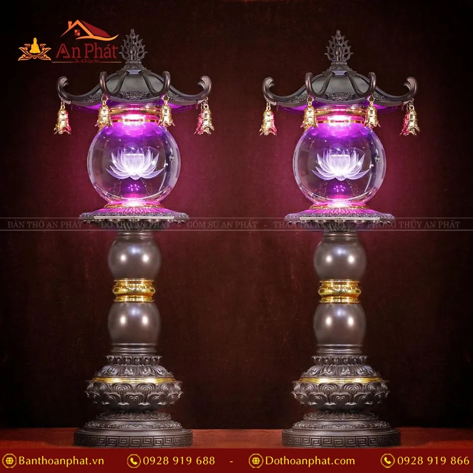 Đèn thờ điện đồng Liên Hoa Cổ Tự cao cấp DTD1432 23 Đèn thờ đồng cao cấp