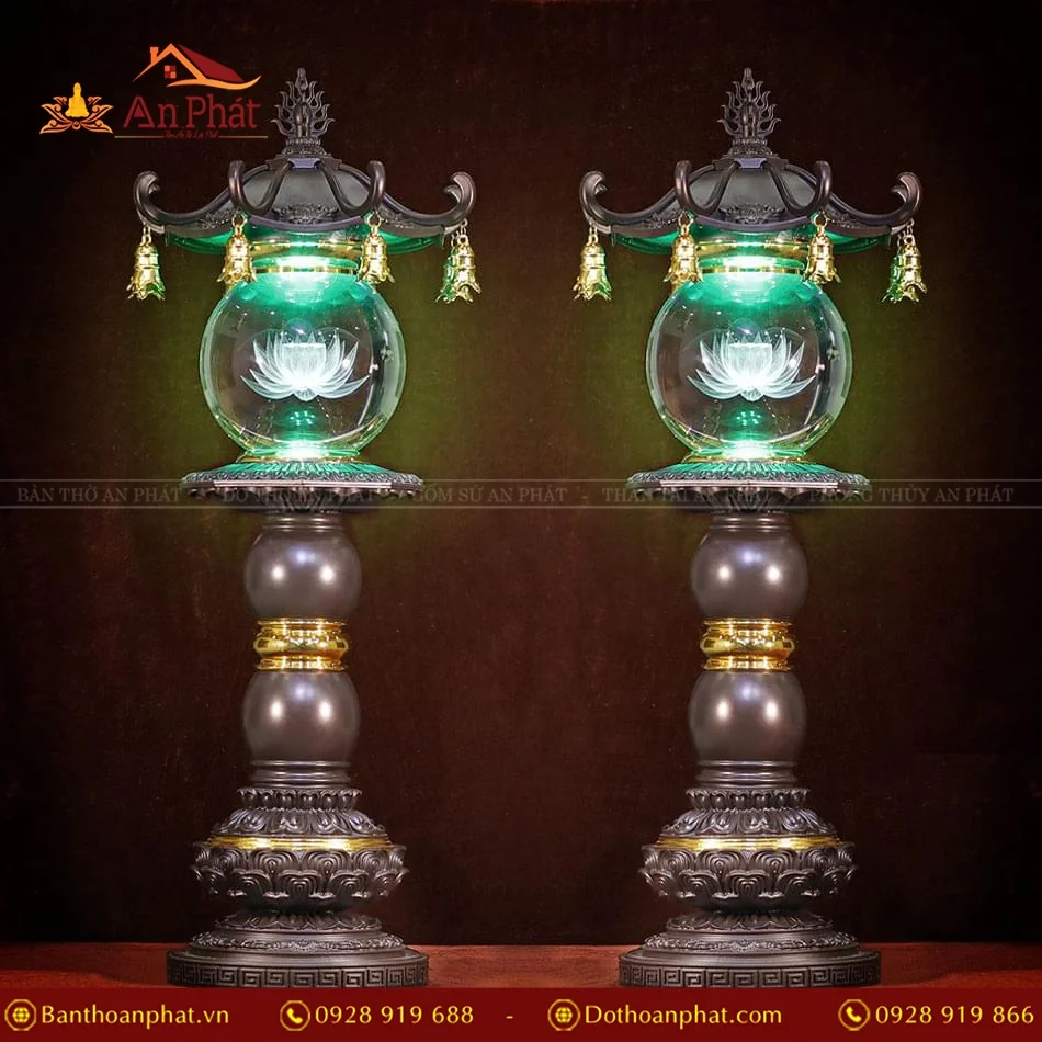 Đèn thờ điện đồng Liên Hoa Cổ Tự cao cấp DTD1432 24 Đèn thờ bằng đồng nhập khẩu