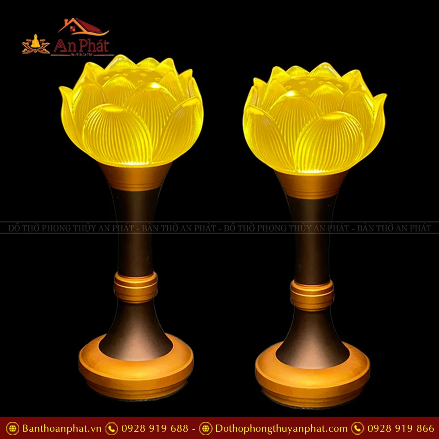 Đèn thờ điện hoa sen lưu ly bông cụp thân đồng DTD1441 11 Đèn thờ điện hoa sen lưu ly bông cụp thân đồng DTD1441 An Phát