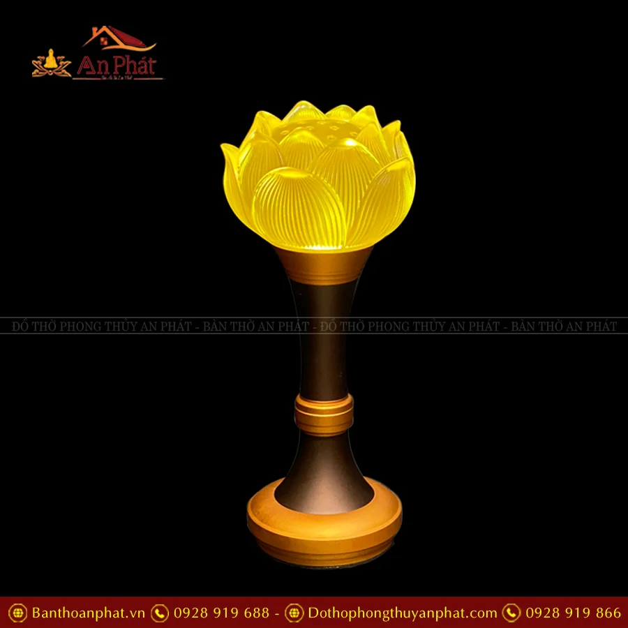 Đèn thờ điện hoa sen lưu ly bông cụp thân đồng DTD1441 12 Đèn thờ cúng hoa sen lưu ly nhập khẩu Đài Loan