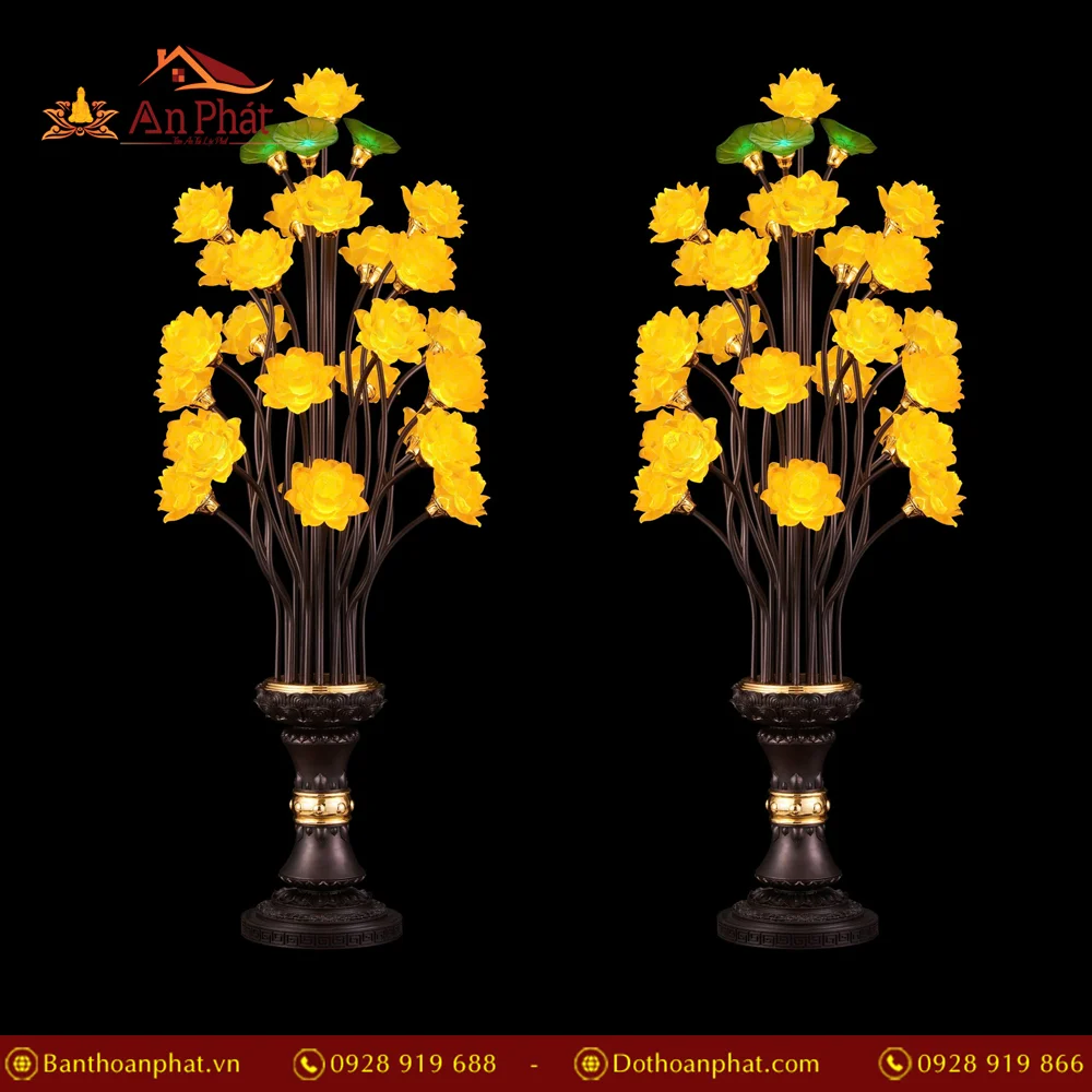 Đèn thờ điện lưu ly thân đồng 28 bông hoa sen