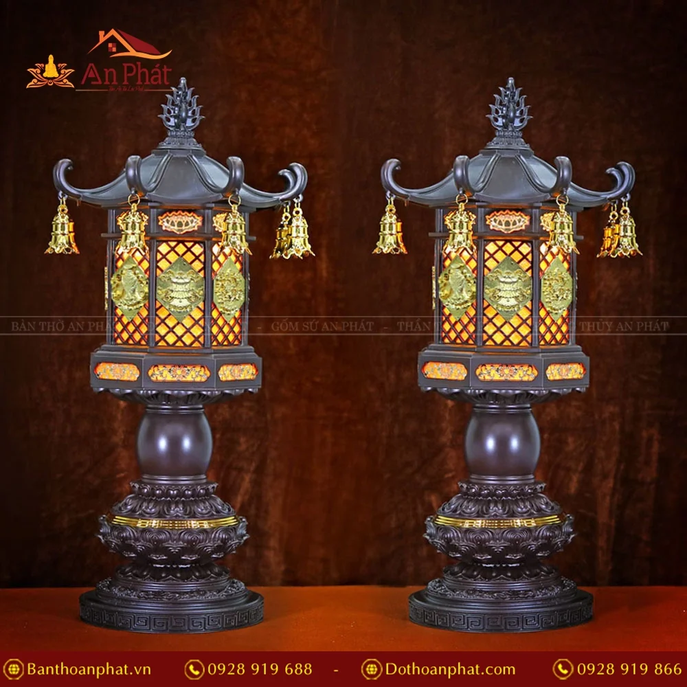 Đèn thờ điện tám cát tường hợp kim đồng DTD1433 16 Đèn thờ cúng nhập khẩu Đài Loan cao cấp