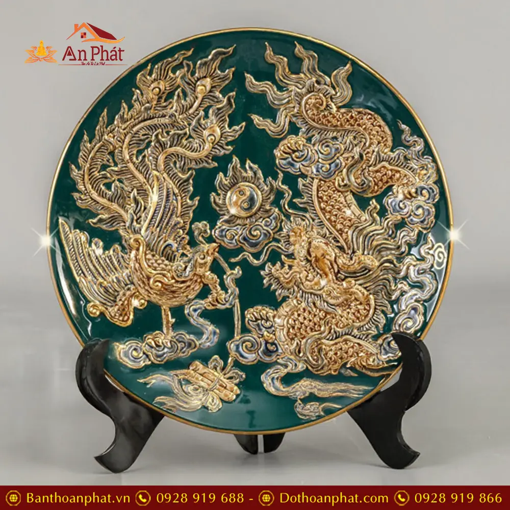 Đĩa Thờ Men Đắp Nổi Rồng Xanh Vẽ Vàng Gốm Bát Tràng DT657 9 Đĩa Thờ Men Đắp Nổi Rồng Xanh Vẽ Vàng Gốm Bát Tràng DT657