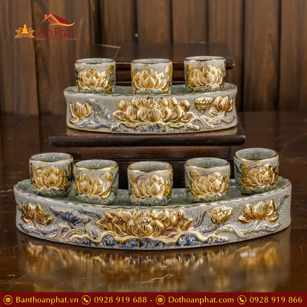 Kỷ Chén Cong Men Rạn Đắp Nổi Vẽ Vàng Cao Cấp DT794 11 Kỷ Chén Cong Men Rạn Đắp Nổi Vẽ Vàng Cao Cấp DT794