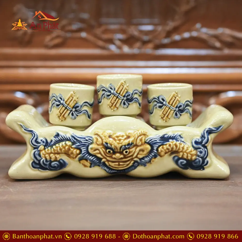 Kỷ Chén Ngai Hoàng Thổ Đắp Nổi Bát Tràng DT786 5 Kỷ Chén Ngai 3 Hoàng Thổ Đắp Nổi Bát Tràng DT786