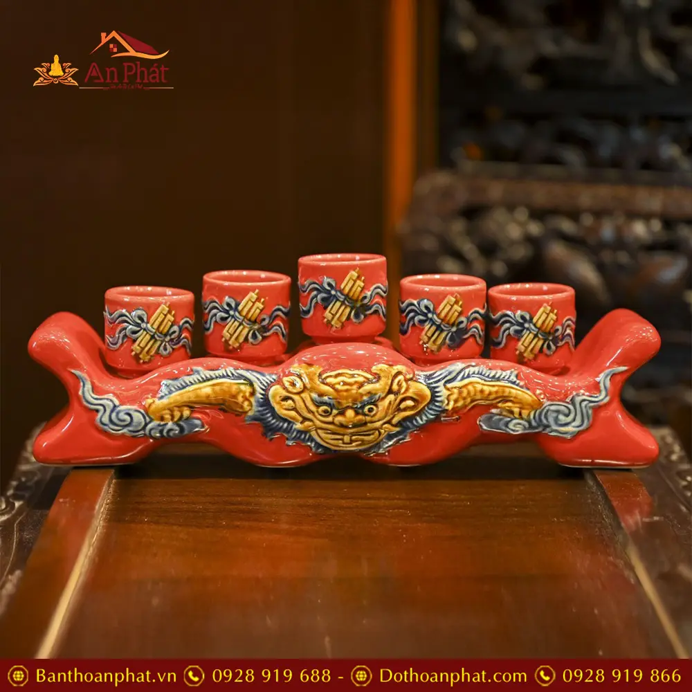 Kỷ Chén Ngai Men Màu Đỏ Đắp Nổi Bát Tràng DT785 5 Kỷ Chén Ngai Men Màu Đỏ Đắp Nổi Bát Tràng DT785
