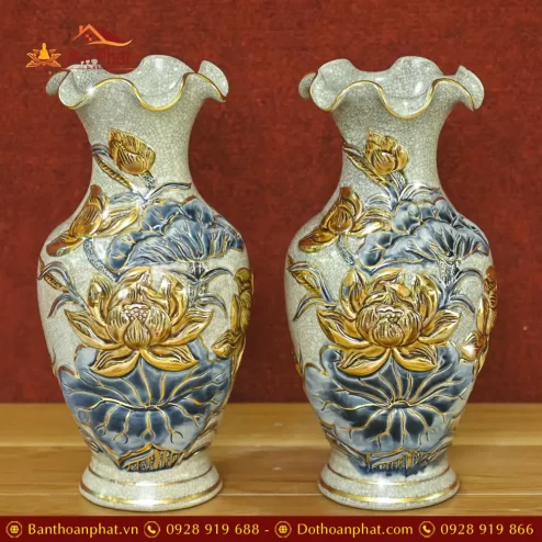 lo hoa gom su bat trang dap noi hoa sen ve vang dt71000007