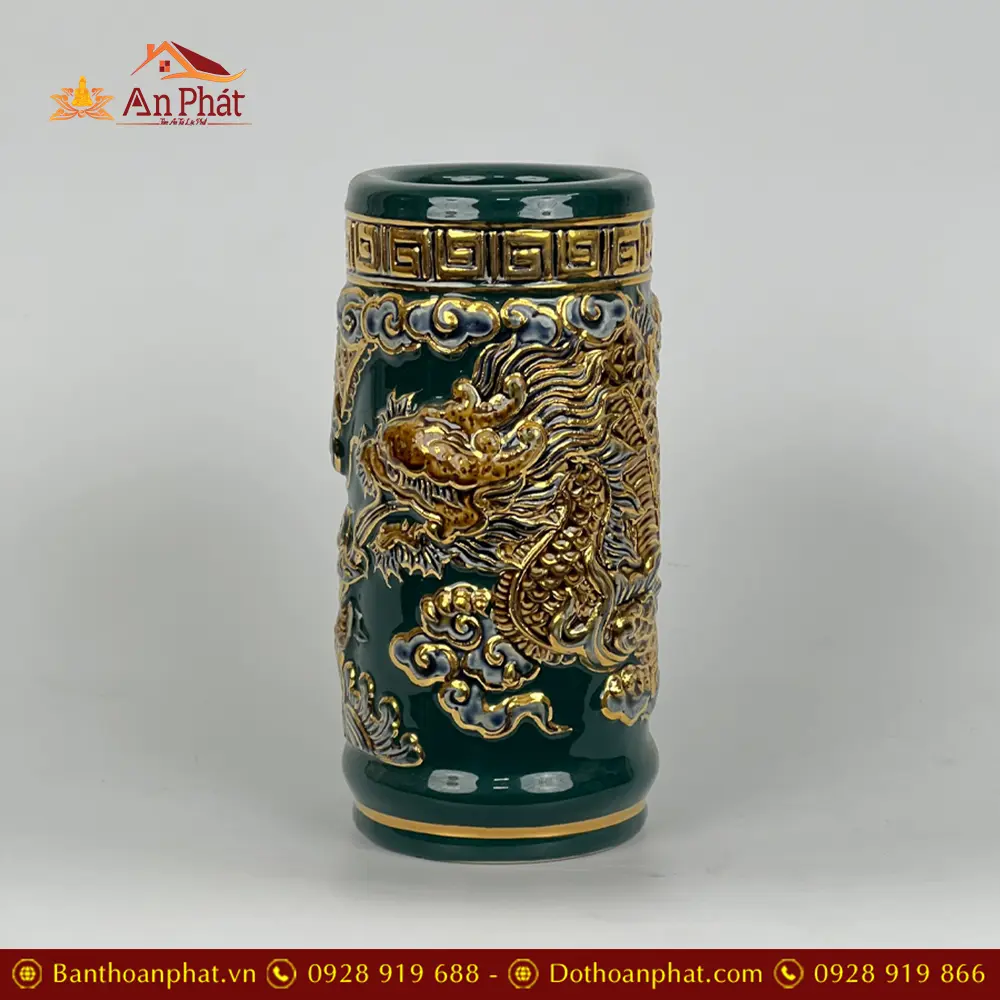 Ống Đựng Hương Đắp Nổi Rồng Xanh Vẽ Vàng DT660 3 Ống Đựng Hương Đắp Nổi Rồng Xanh Vẽ Vàng DT660