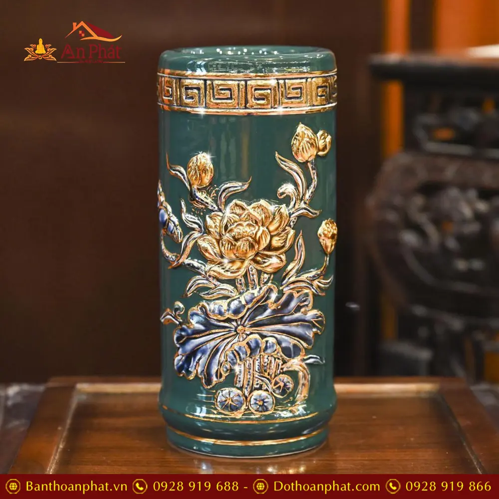 Ống Đựng Hương Đắp Nổi Xanh Vẽ Vàng DT660 10 ong dung huong dap noi xanh ve vang dt66000002