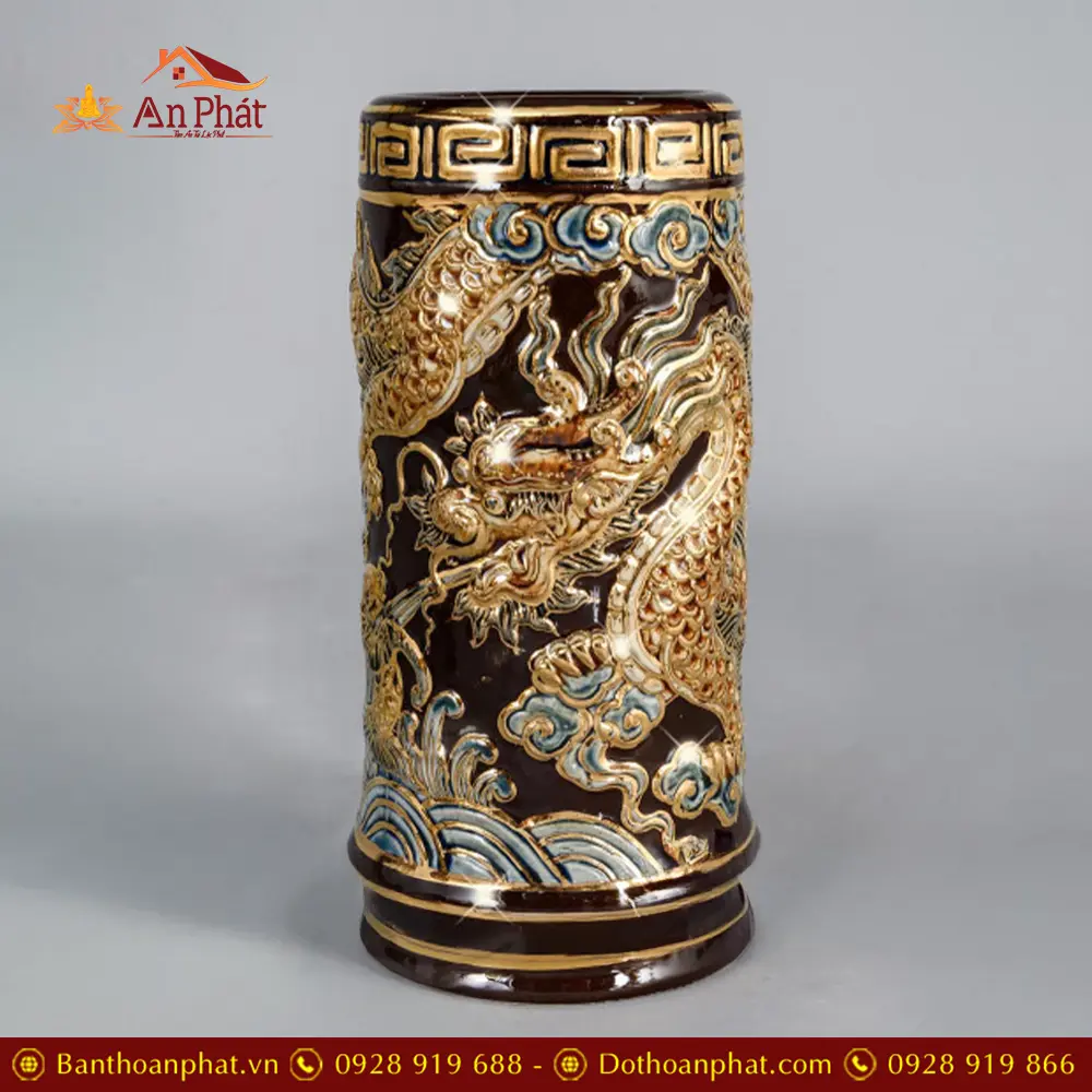 Ống Hương Cao Cấp Men Nâu Đắp Nổi Vẽ Vàng DT833 5 Ống Hương Cao Cấp Men Nâu Đắp Nổi Vẽ Vàng DT833