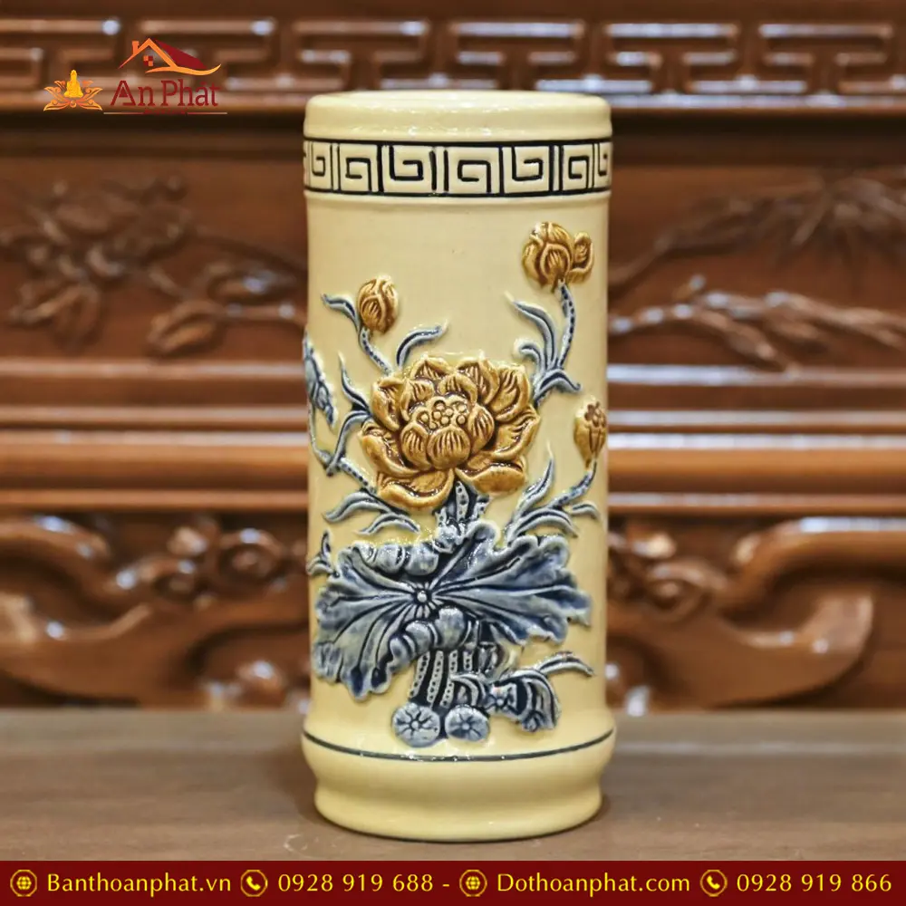 Ống Hương Hoàng Thổ Đắp Nổi Bát Tràng DT812 11 ong huong hoang tho dap noi bat trang dt81200002