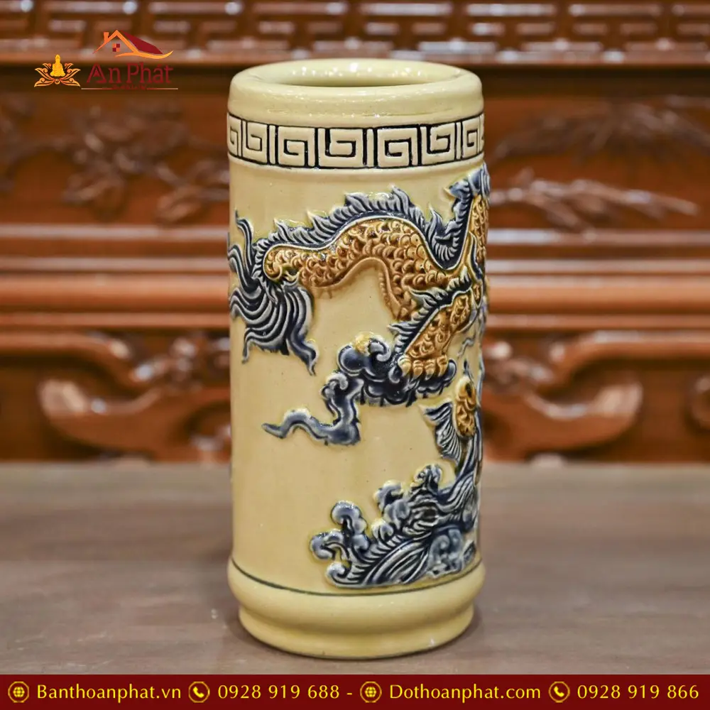 Ống Hương Hoàng Thổ Đắp Nổi Bát Tràng DT812 10 ong huong hoang tho dap noi bat trang dt81200003