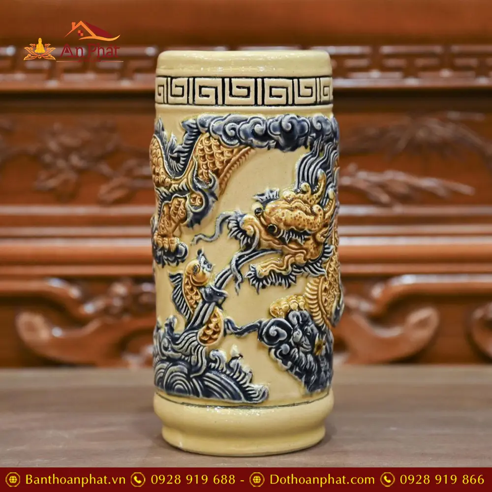 Ống Hương Hoàng Thổ Đắp Nổi Bát Tràng DT812 9 Ống Hương Hoàng Thổ Đắp Nổi Bát Tràng DT812