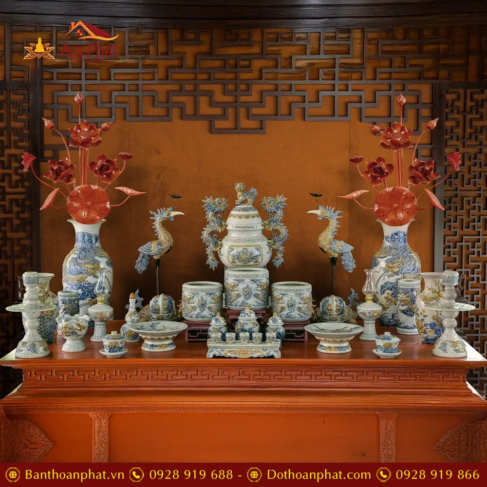 Bộ Đồ Thờ Gia Tiên Bát Tràng Men Rạn Đắp Nổi BDT118 3 Bộ Đồ Thờ Gia Tiên Bát Tràng Men Rạn Đắp Nổi BDT118