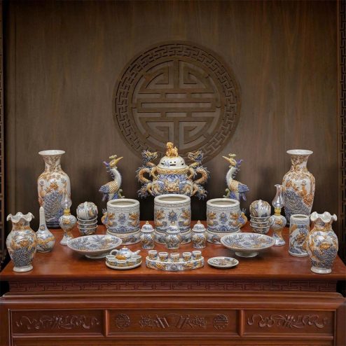 Bộ Đồ Thờ Thần Linh Gia Tiên Đầy Đủ Gốm Sứ Bát Tràng BDT134