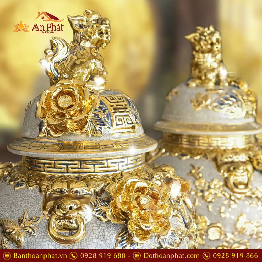 Choé Thờ Bát Tràng Đắp Nổi Công Đào Kênh Vẽ Vàng Cao Cấp DT971 33 choe tho bat trang dap noi cong dao kenh ve vang cao cap dt97100007