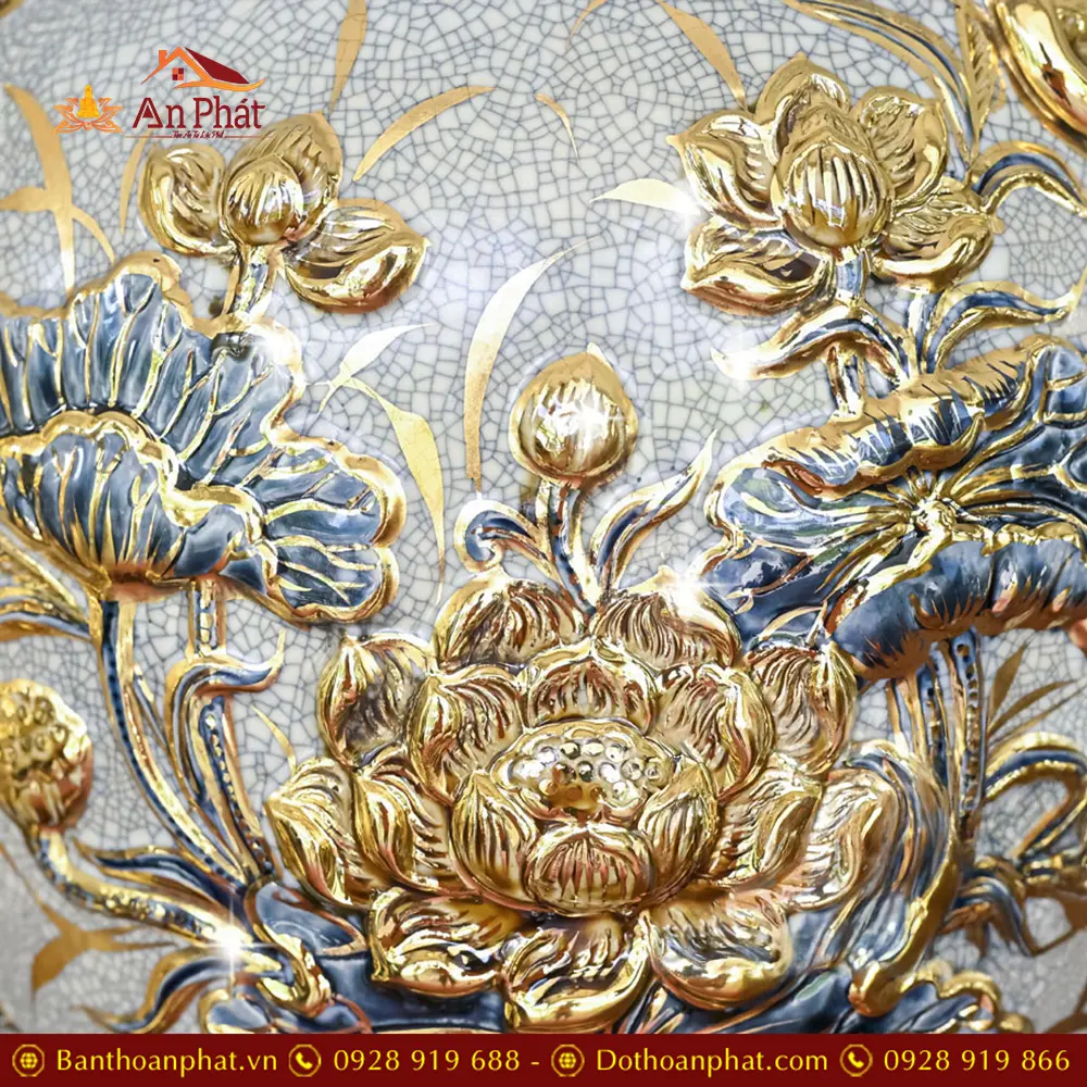 Choé Thờ Bát Tràng Đắp Nổi Công Đào Kênh Vẽ Vàng Cao Cấp DT971 39 choe tho bat trang dap noi cong dao kenh ve vang cao cap dt97100013