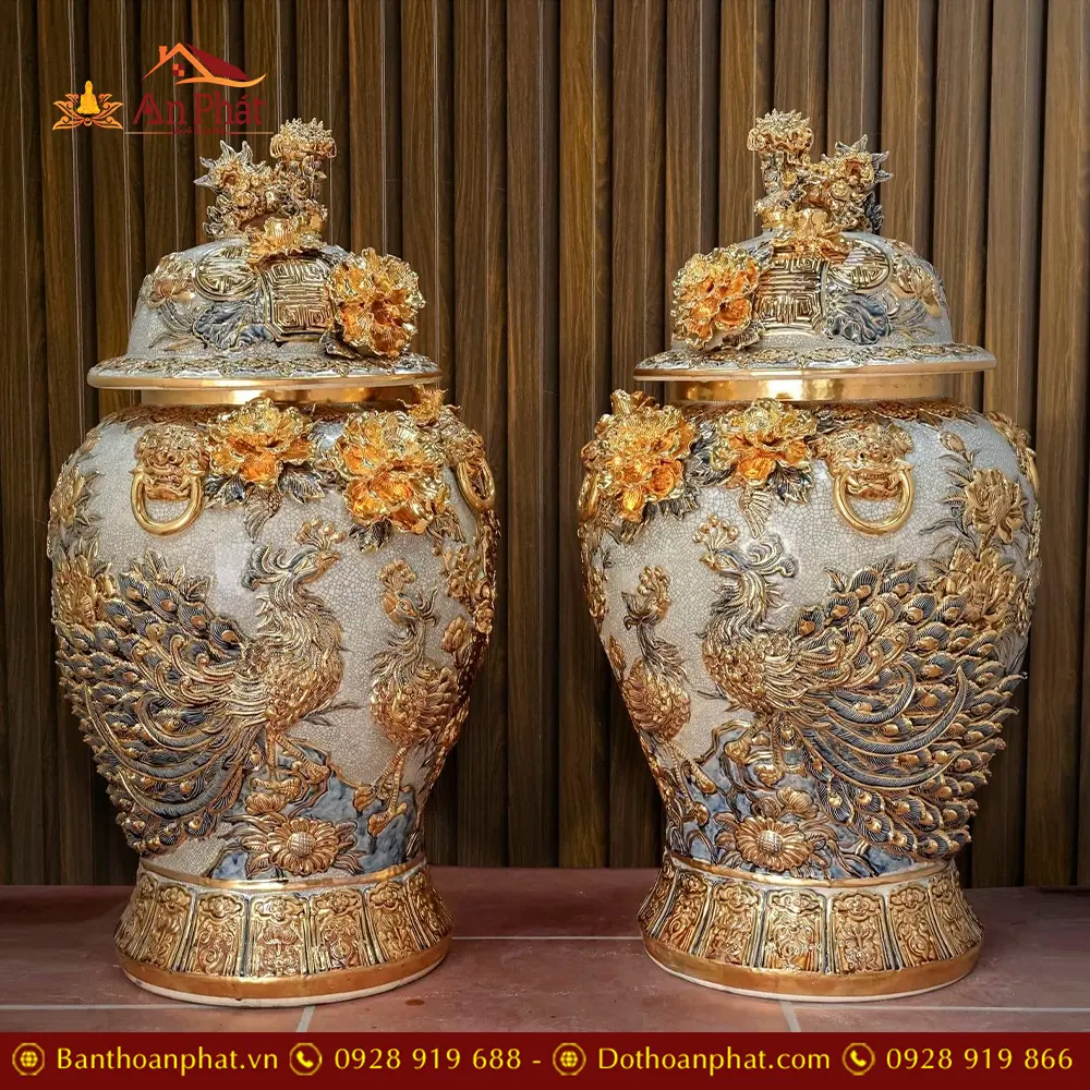 Choé Thờ Bát Tràng Đắp Nổi Công Đào Kênh Vẽ Vàng Cao Cấp DT971 29 Choé Thờ Bát Tràng Đắp Nổi Công Đào Kênh Vẽ Vàng Cao Cấp DT971