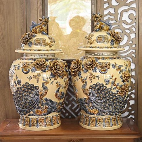 Choé Thờ Công Đào Kênh Men Hoàng Thổ Đắp Nổi Bát Tràng DT974