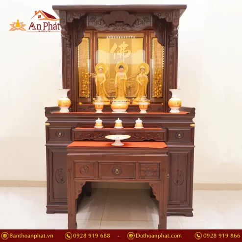Khám thờ có khắc kinh Phật màu nâu đỏ BT8729 An Phát