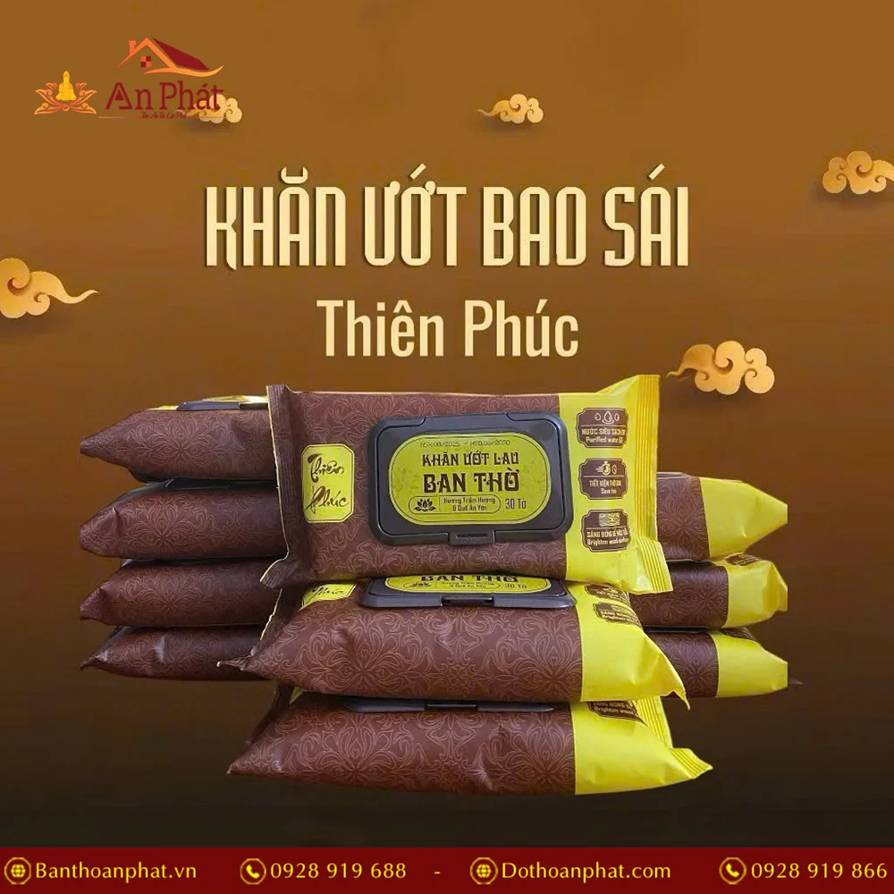 Khăn lau bao sái ban thờ Thiên Phúc PK9541 10 Khăn ướt bao sái ban thờ hút tài lộc