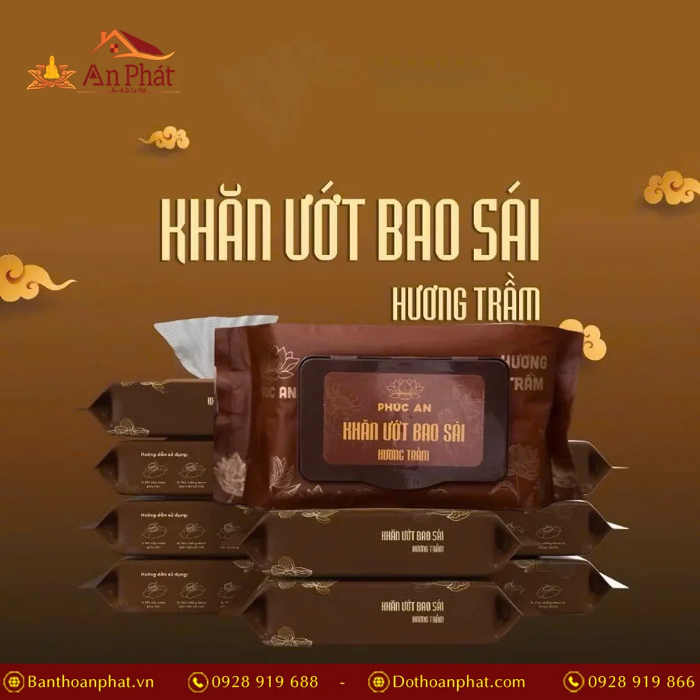 Khăn ướt bao sái ban thờ Phúc An PK9542 10 Khăn bao sái ban thờ hút tài lộc