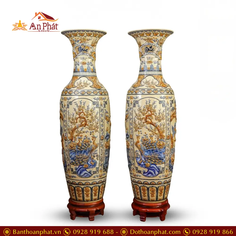 Lọ Lộc Bình Bát Tràng Hoàng Thổ Đắp Nổi Mẫu Tứ Cảnh DT925 9 Lọ Lộc Bình Bát Tràng Hoàng Thổ Đắp Nổi Mẫu Tứ Cảnh DT925