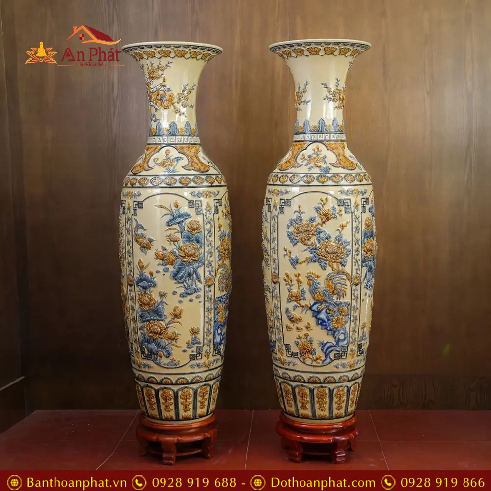 Lọ Lộc Bình Bát Tràng Hoàng Thổ Đắp Nổi Mẫu Tứ Cảnh DT925 12 lo loc binh bat trang hoang tho dap noi mau tu canh dt92500002