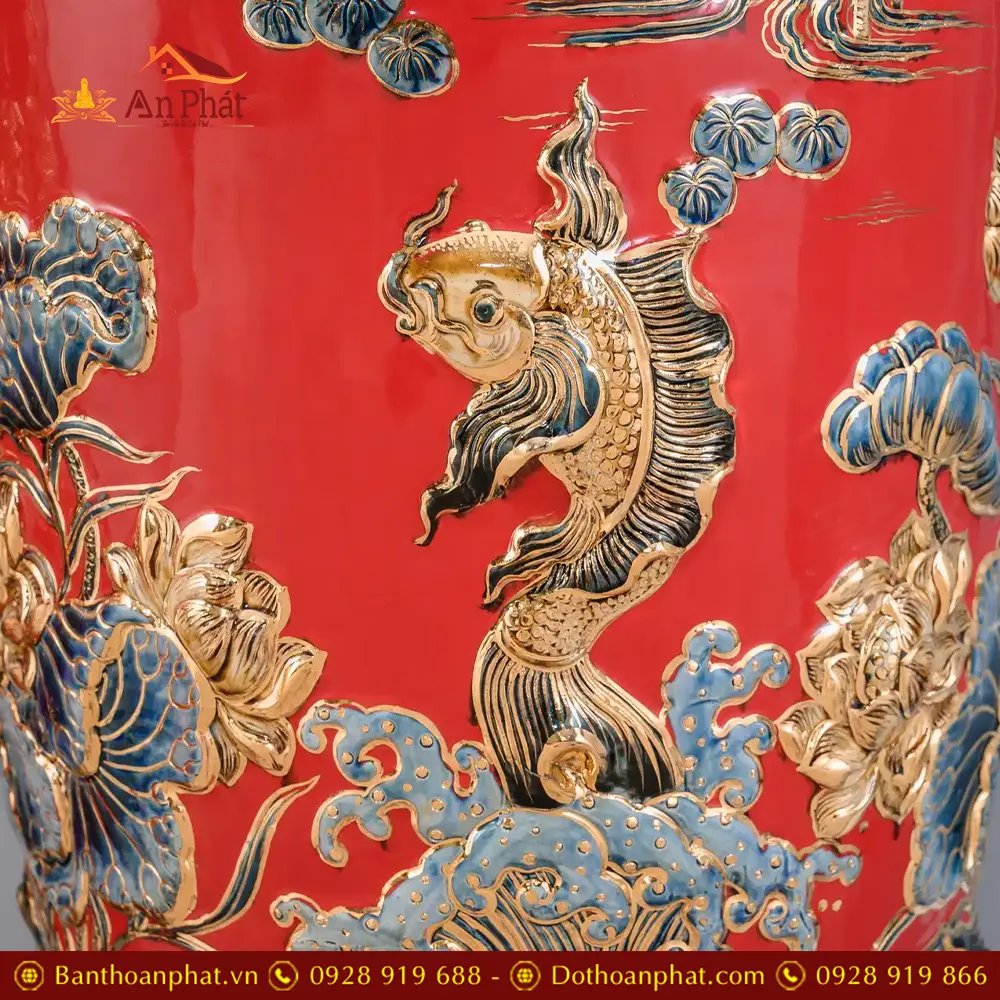 Lọ Lộc Bình Cao Cấp Phúc Lộc Thọ Vẽ Vàng Màu Đỏ Đắp Nổi DT947 26 lo loc binh cao cap phuc loc tho ve vang mau do dap noi dt94700002