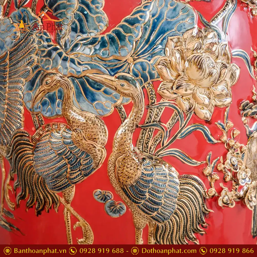 Lọ Lộc Bình Cao Cấp Phúc Lộc Thọ Vẽ Vàng Màu Đỏ Đắp Nổi DT947 25 lo loc binh cao cap phuc loc tho ve vang mau do dap noi dt94700003