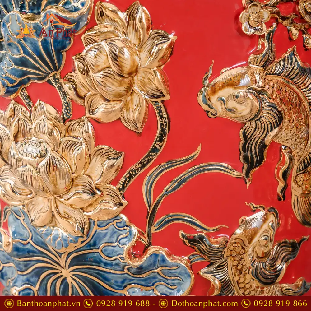 Lọ Lộc Bình Cao Cấp Phúc Lộc Thọ Vẽ Vàng Màu Đỏ Đắp Nổi DT947 23 lo loc binh cao cap phuc loc tho ve vang mau do dap noi dt94700005