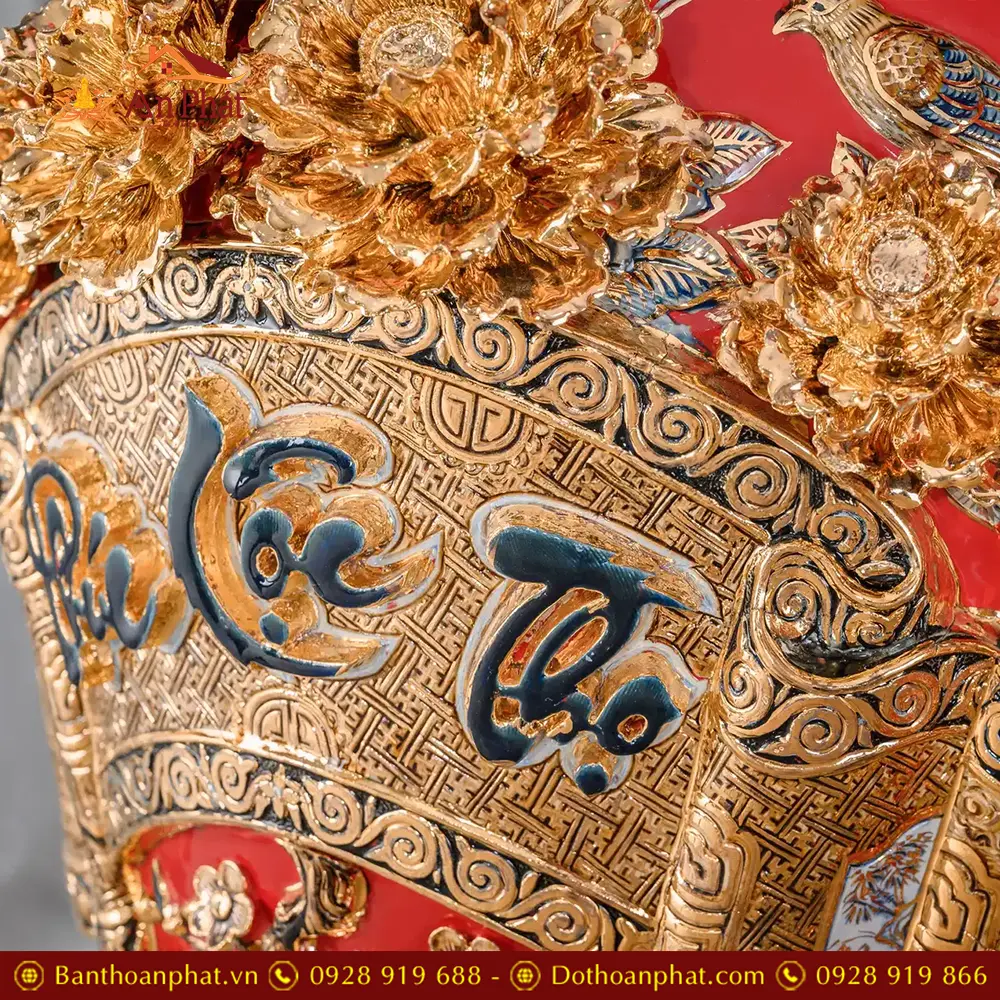 Lọ Lộc Bình Cao Cấp Phúc Lộc Thọ Vẽ Vàng Màu Đỏ Đắp Nổi DT947 22 lo loc binh cao cap phuc loc tho ve vang mau do dap noi dt94700006