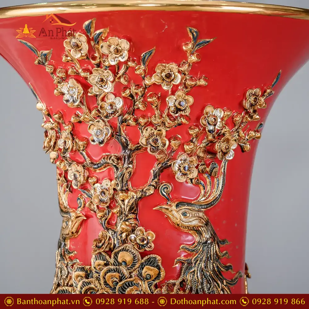 Lọ Lộc Bình Cao Cấp Phúc Lộc Thọ Vẽ Vàng Màu Đỏ Đắp Nổi DT947 20 lo loc binh cao cap phuc loc tho ve vang mau do dap noi dt94700008