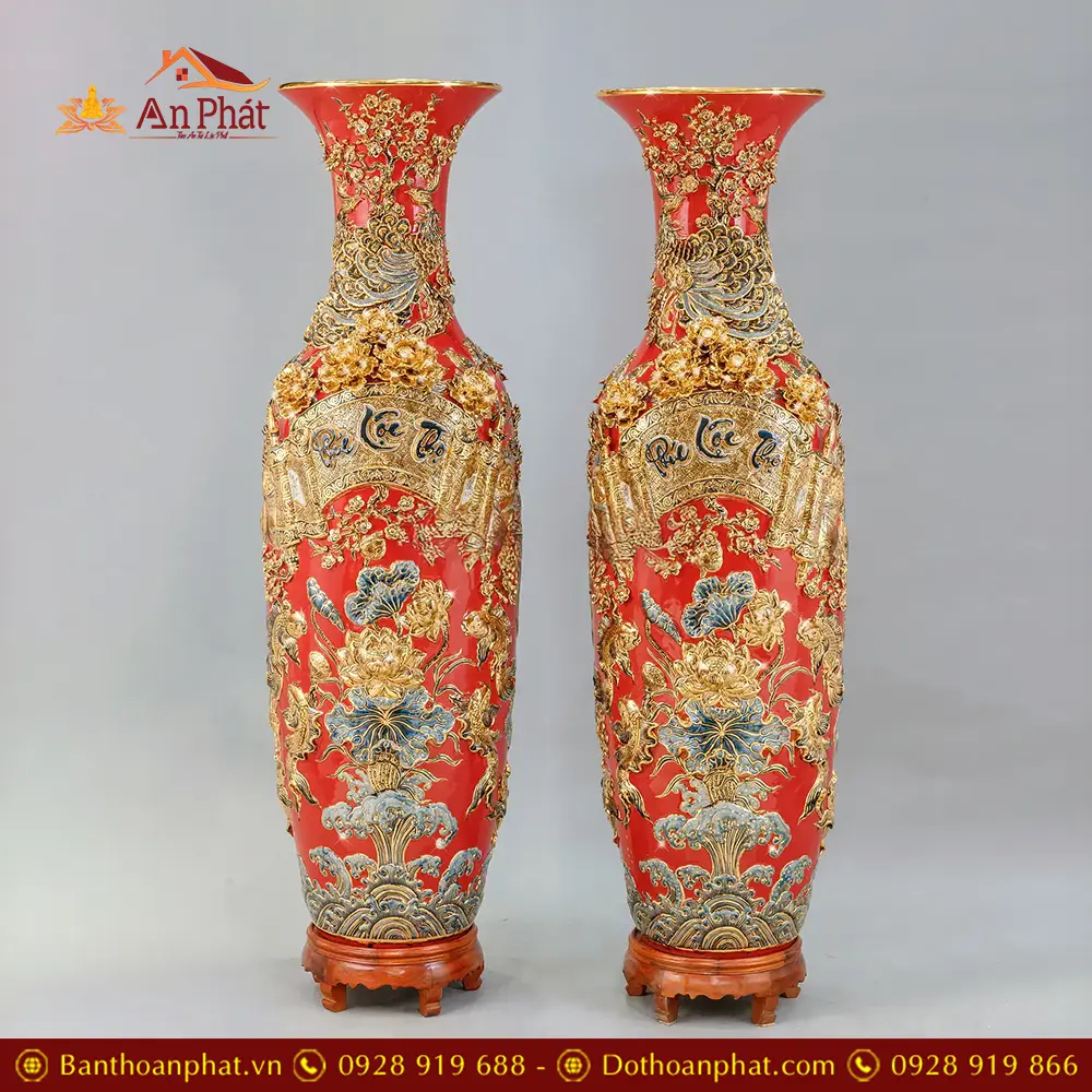 Lọ Lộc Bình Cao Cấp Phúc Lộc Thọ Vẽ Vàng Màu Đỏ Đắp Nổi DT947 19 Lọ Lộc Bình Cao Cấp Phúc Lộc Thọ Vẽ Vàng Màu Đỏ Đắp Nổi DT947