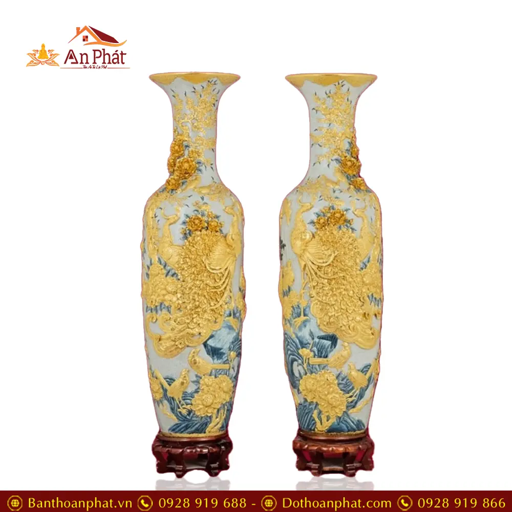 Lọ Lộc Bình Công Đào Kênh Men Rạn Đắp Nổi Dát Vàng DT929 11 Lọ Lộc Bình Công Đào Kênh Men Rạn Đắp Nổi Dát Vàng DT929