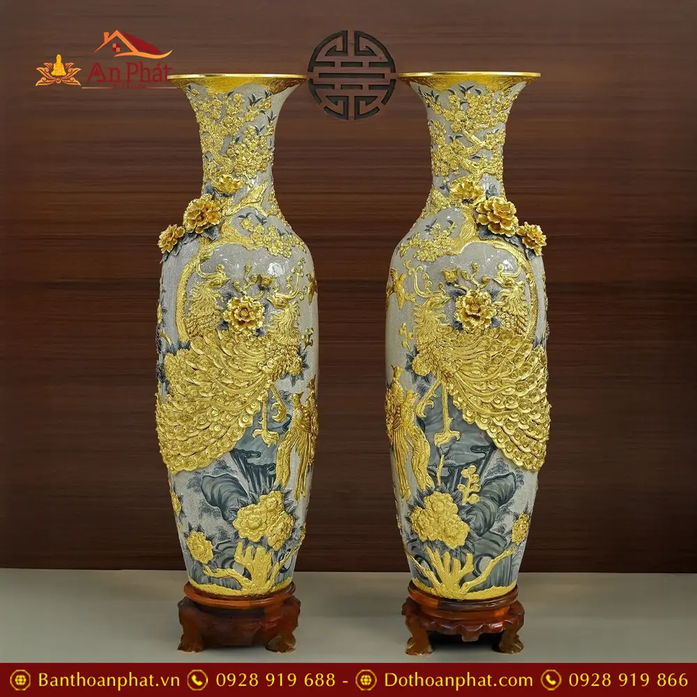 Lọ Lộc Bình Công Đào Kênh Men Rạn Đắp Nổi Dát Vàng DT929 9 Lọ Lộc Bình Công Đào Kênh Men Rạn Đắp Nổi Dát Vàng DT929