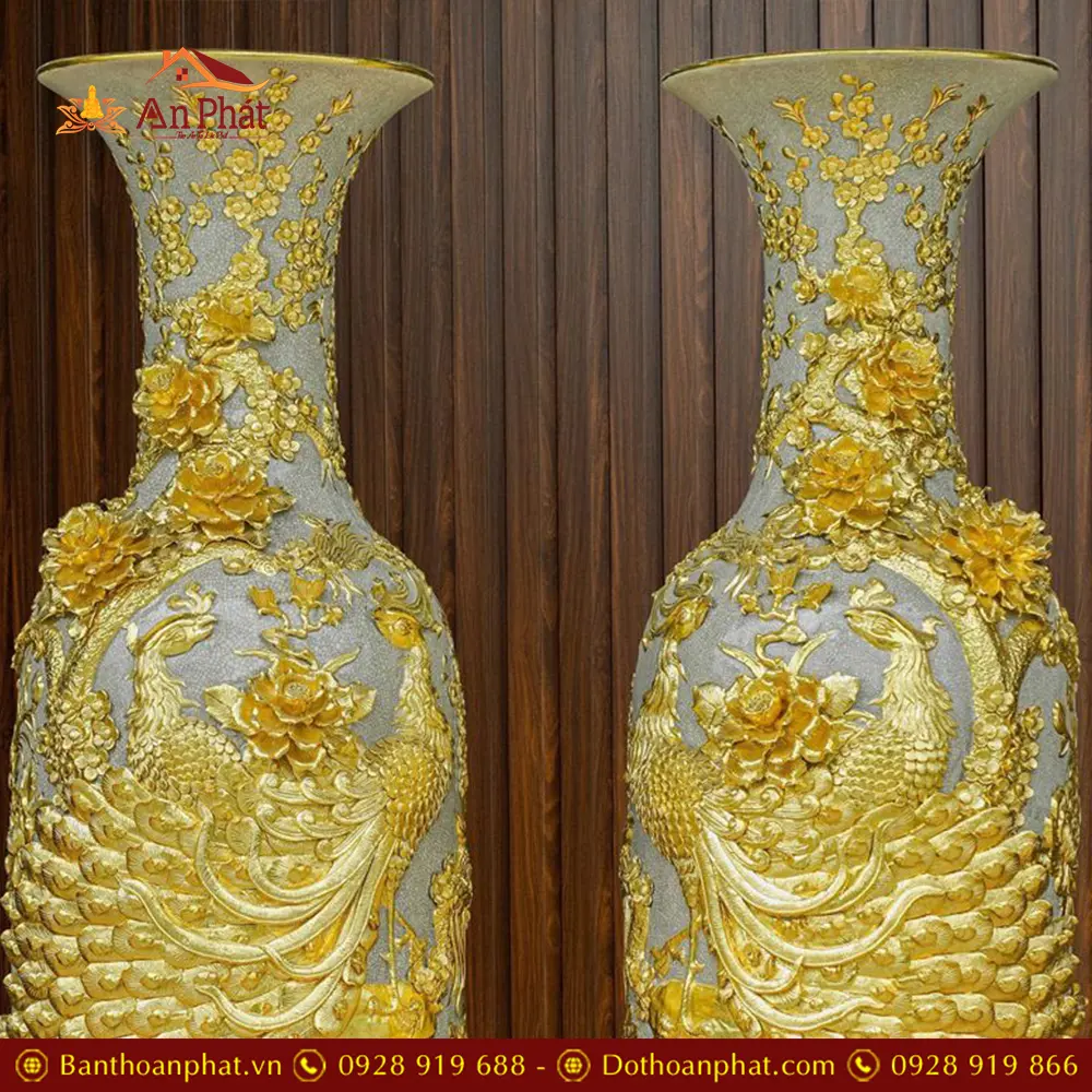 Lọ Lộc Bình Dát Vàng Men Rạn Đắp Nổi Công Đào Kênh Bát Tràng DT935 13 lo loc binh dat vang men ran dap noi cong dao kenh bat trang dt93500005