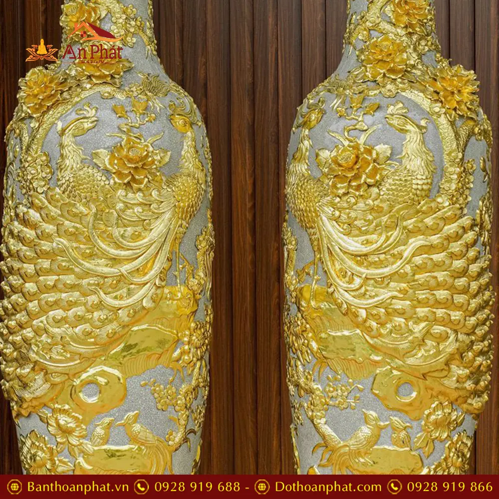 Lọ Lộc Bình Dát Vàng Men Rạn Đắp Nổi Công Đào Kênh Bát Tràng DT935 14 lo loc binh dat vang men ran dap noi cong dao kenh bat trang dt93500006