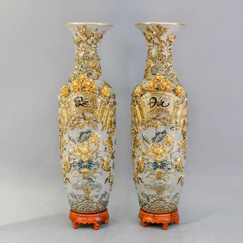 Lọ Lộc Bình Phúc Đức Cao Cấp Vẽ Vàng Đắp Nổi Kênh DT939