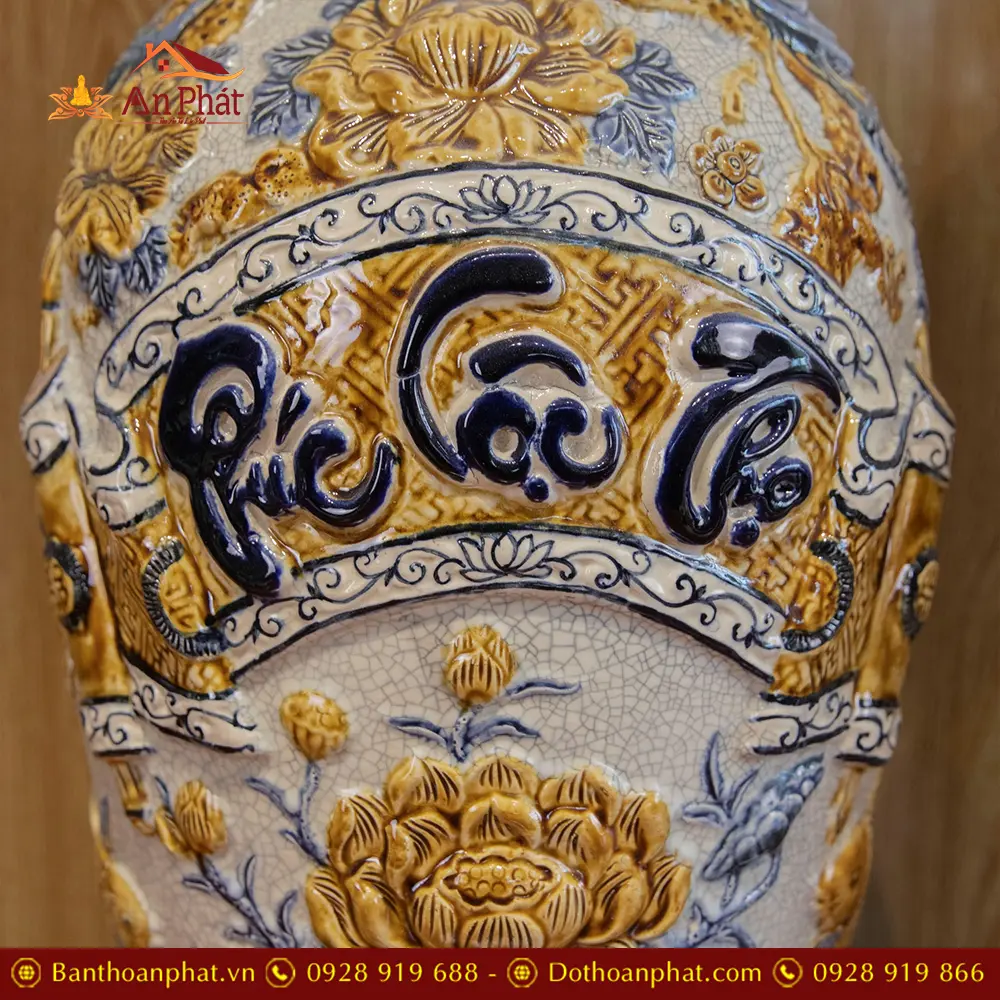 Lọ Lộc Bình Phúc Lộc Thọ Men Rạn Đắp Nổi Bát Tràng DT954 13 lo loc binh phuc loc tho men ran dap noi bat trang dt95400002