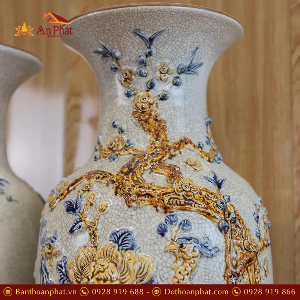 Lọ Lộc Bình Phúc Lộc Thọ Men Rạn Đắp Nổi Bát Tràng DT954 12 lo loc binh phuc loc tho men ran dap noi bat trang dt95400003