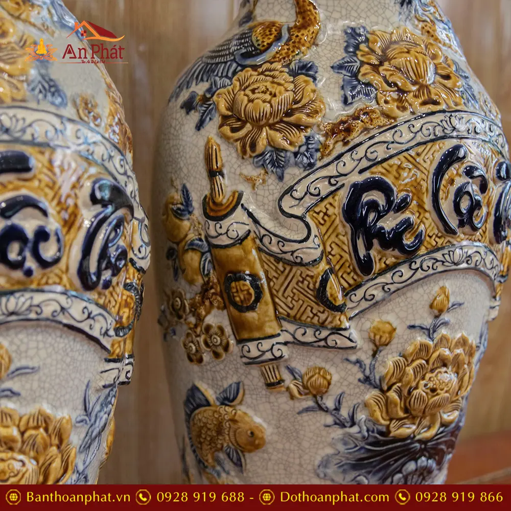 Lọ Lộc Bình Phúc Lộc Thọ Men Rạn Đắp Nổi Bát Tràng DT954 14 lo loc binh phuc loc tho men ran dap noi bat trang dt95400004